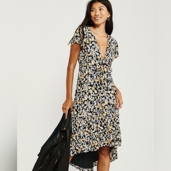 Abercrombie & Fitch Floral High-Low Flare Midi Sundress Boho Bohemian - Picture 1 of 14
